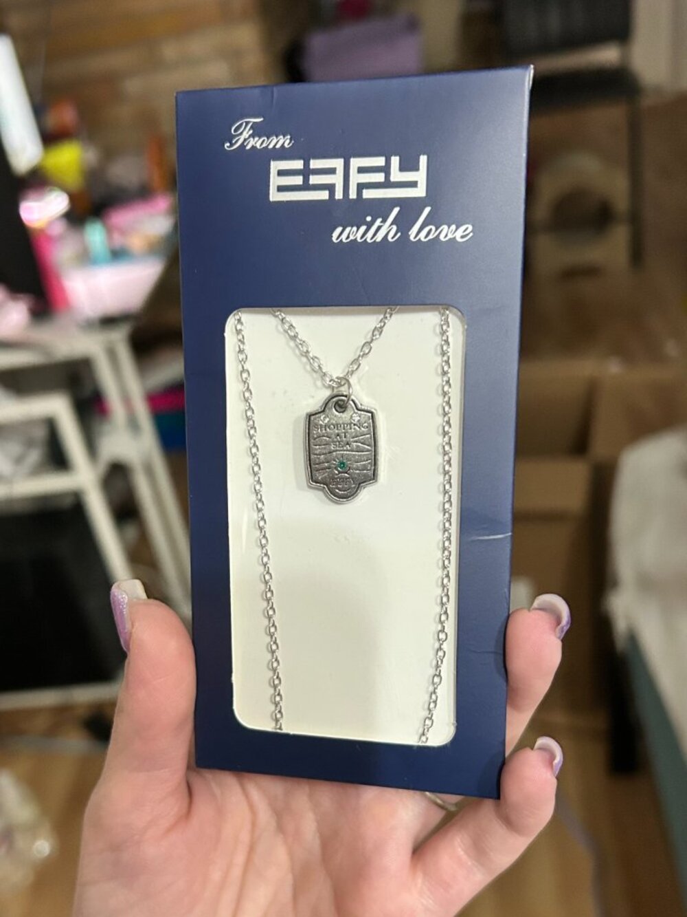 EFFY "Shopping At Sea" Silver Tone Tag Pendant Necklace NIB